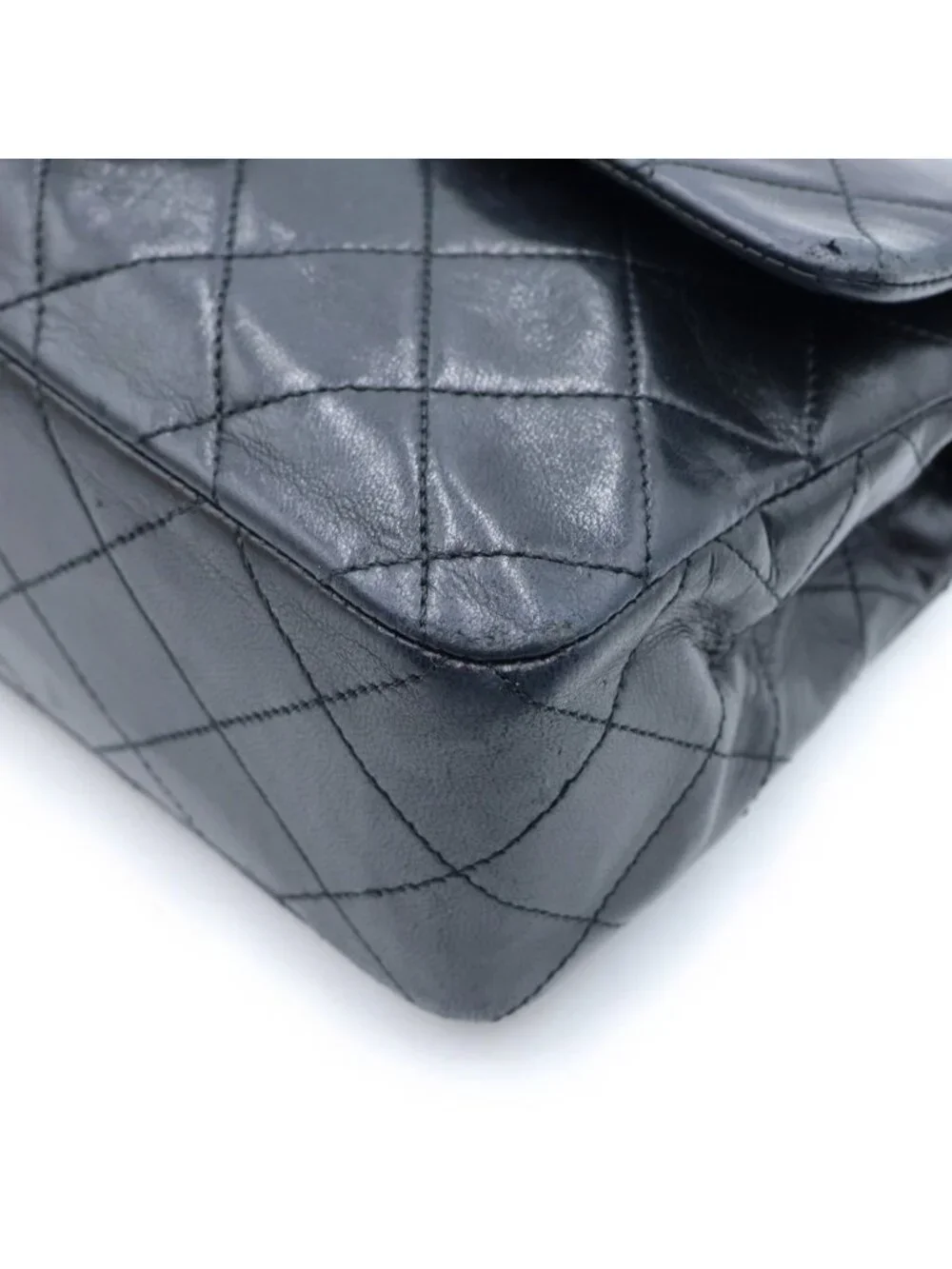 Chanel Quilted 23 Double Flap Chain Shoulder Bag Black Lambskin Gold